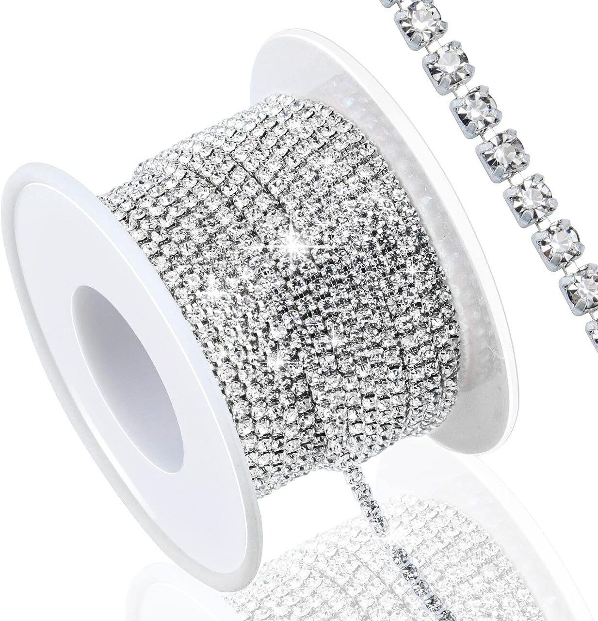 10 Yards 2MM Crystal Rhinestone Close Chain Trim for Sewing Crocs Shoes Clothes Cups, SS6 Claw Rhinestone Chain for Craft Jewelry Wedding Bouquet DIY Decoration, Silver